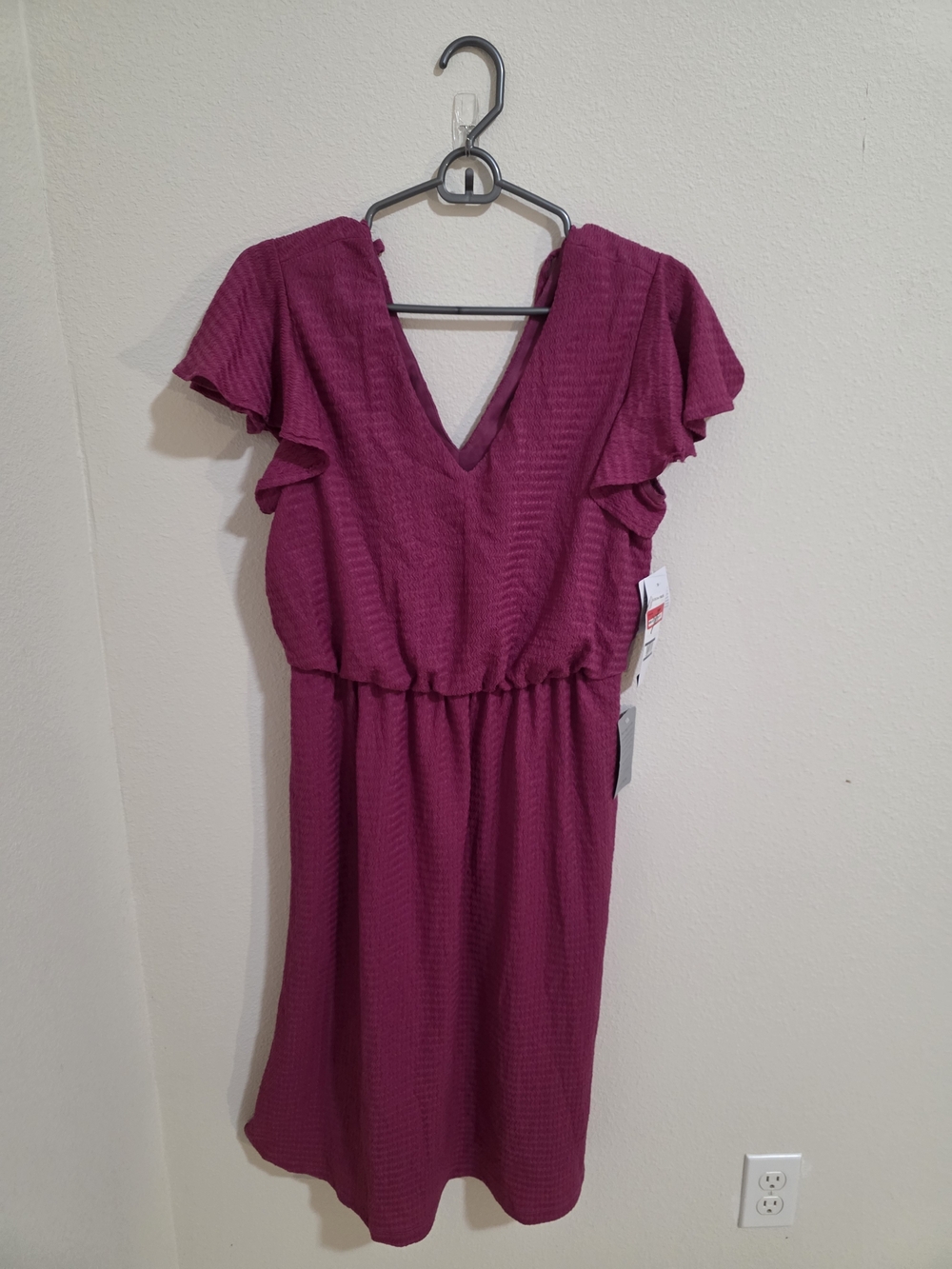 London Times Raspberry Flutter Sleeve Midi Dress